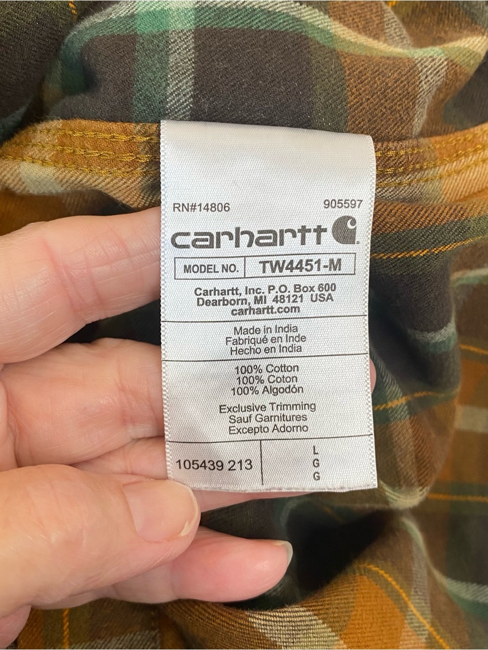Carhartt Loose Fit Heavyweight Plaid Flannel Shirt - Mustard, Green, Brown Large - Picture 6 of 7